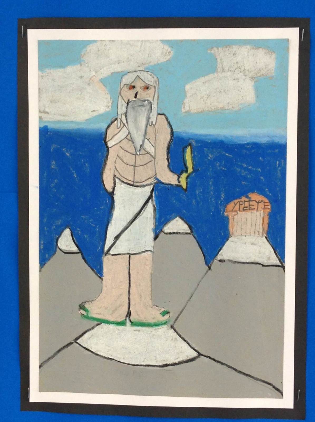 Oil pastel drawing of Zeus